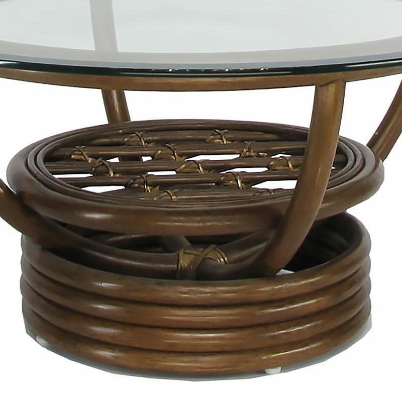 Modernist 30” Glass Top Rattan "Kauai" Coffee Table With Stacked Base - 6