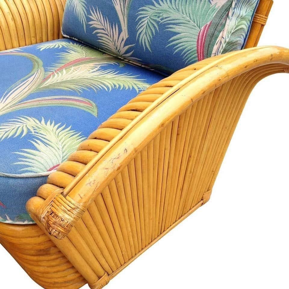 Restored Art Deco Rattan Fan Arm Lounge Chair with Ottoman - 12