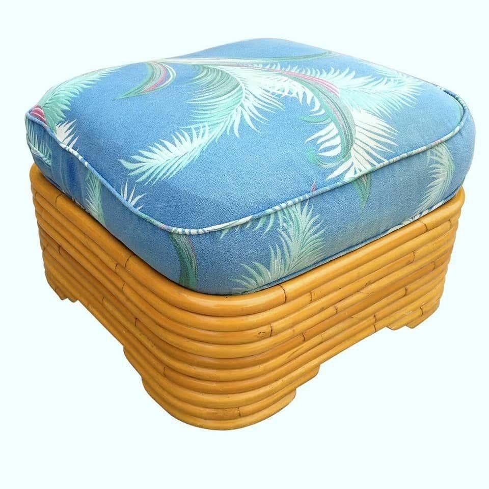 Restored Art Deco Rattan Fan Arm Lounge Chair with Ottoman - 13