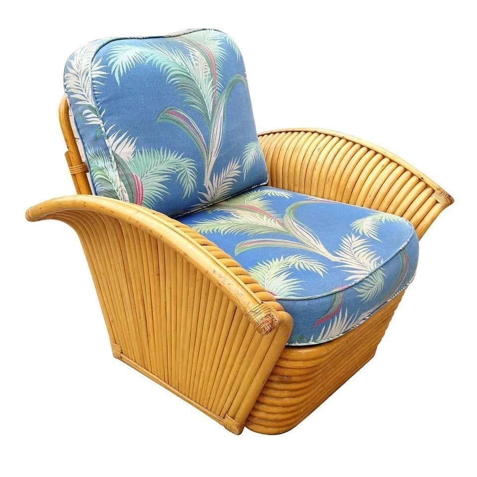 Restored Art Deco Rattan Fan Arm Lounge Chair with Ottoman - 15