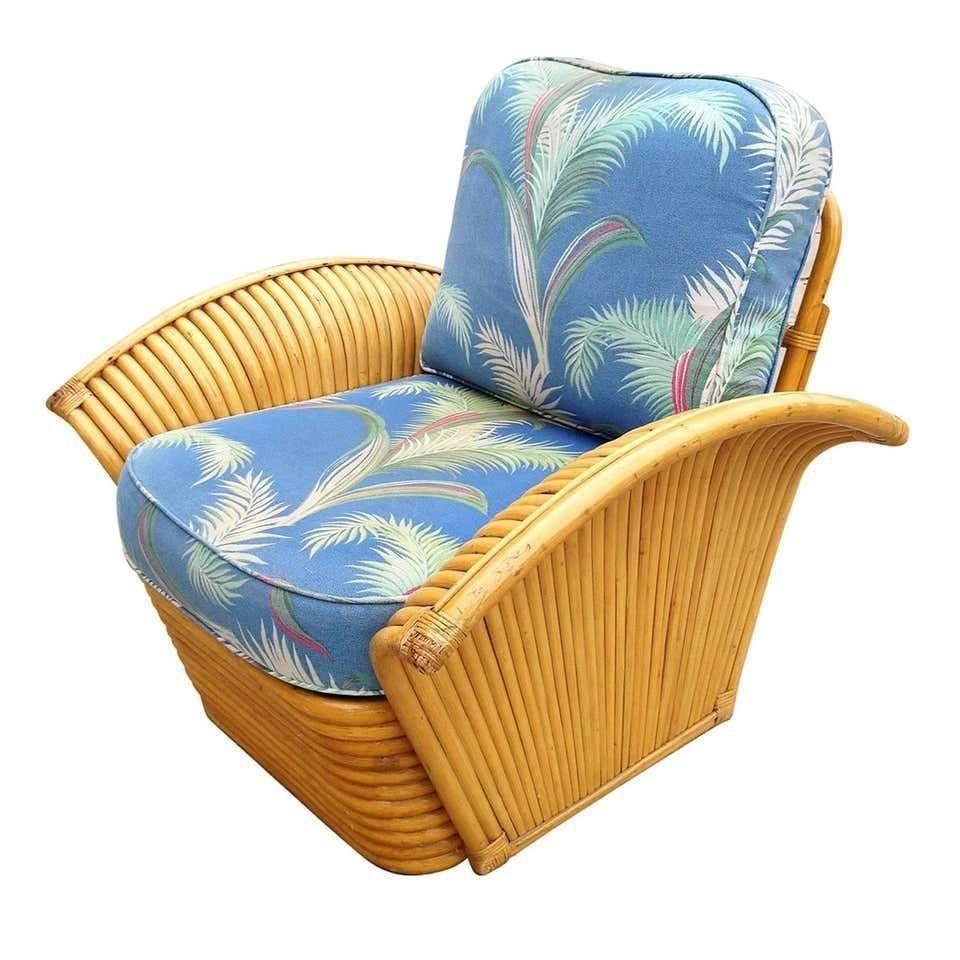 Restored Art Deco Rattan Fan Arm Lounge Chair with Ottoman - 17