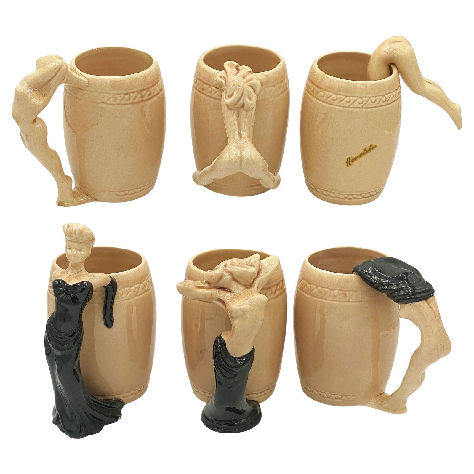 6 Complete Set "Strip Tease- Eye Appeal" Ceramic Barware Mugs by Dorothy Kindell (1 of 20)