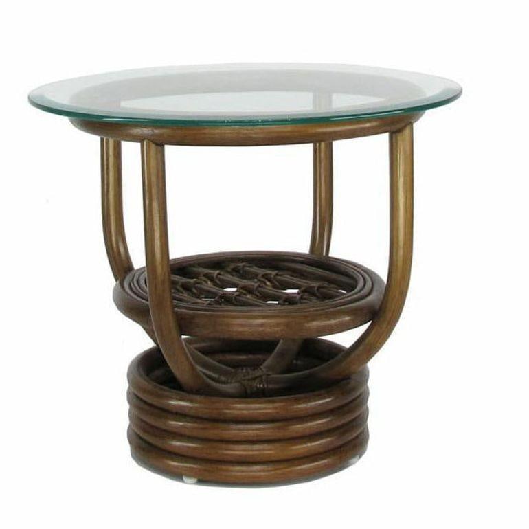 Modernist Glass Top Rattan "Kauai" Side Table With Stacked Base - 3