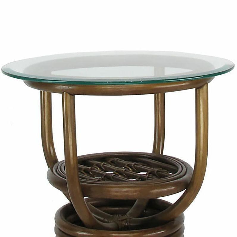 Modernist Glass Top Rattan "Kauai" Side Table With Stacked Base - 4