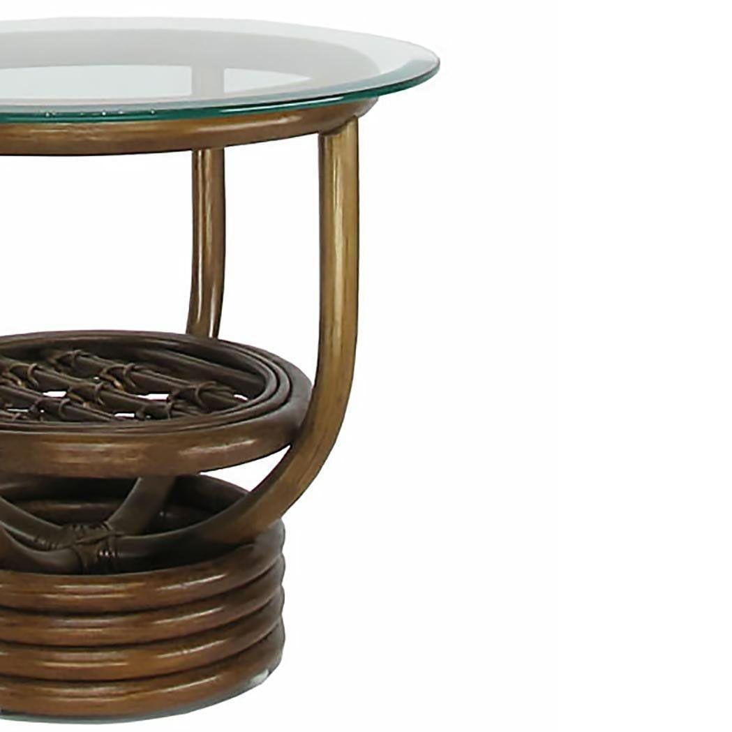 Modernist Glass Top Rattan "Kauai" Side Table With Stacked Base - 6