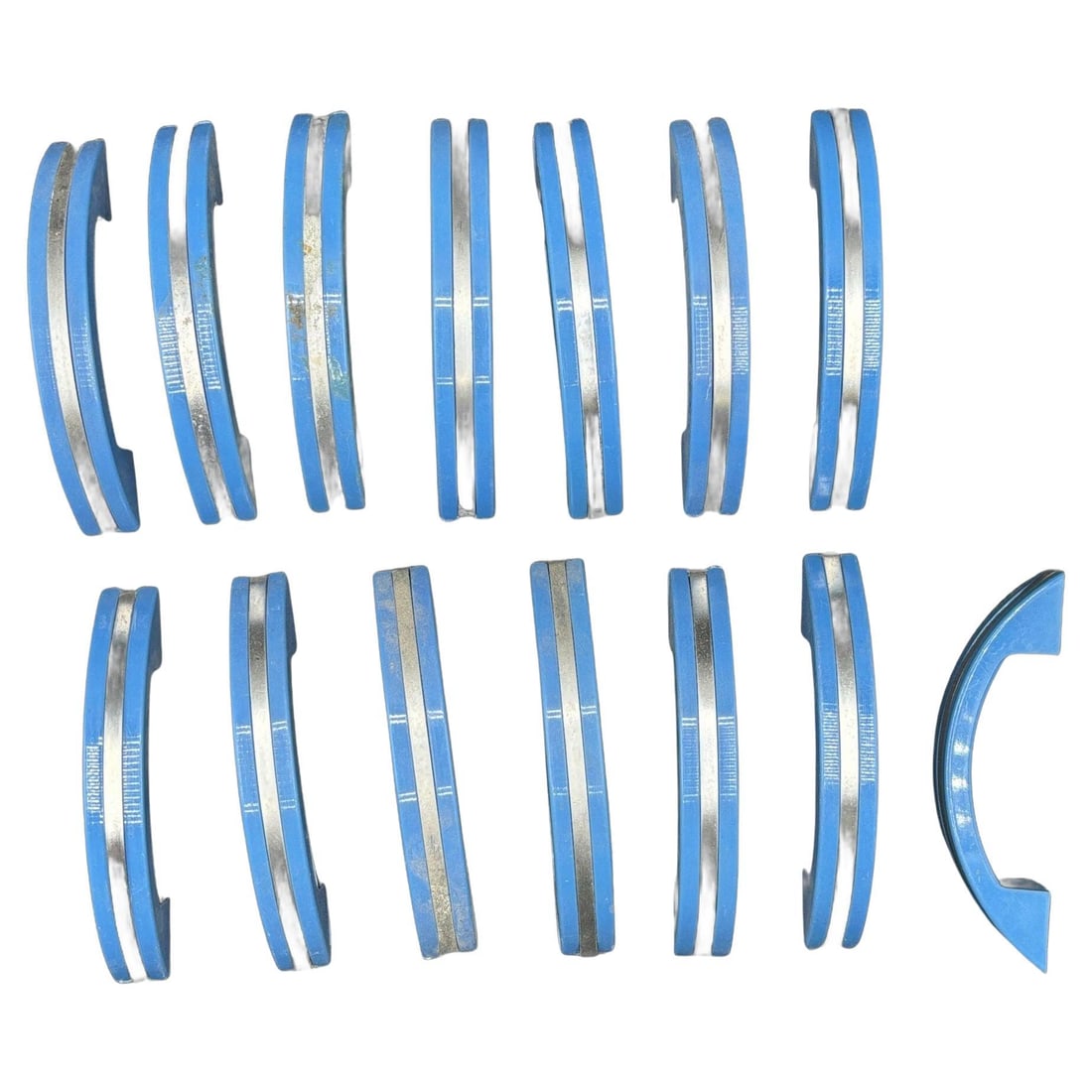 Art Deco Blue Bakelite Drawer Pulls w/ Chrome Strip, Set of 14: Title: Art Deco Blue Bakelite Drawer Pulls w/ Chrome Strip, Set of 14 Description: Set of 14, Never Used, Blue bakelite drawer/door pull knobs each with a chrome strip down the center. Complete your
