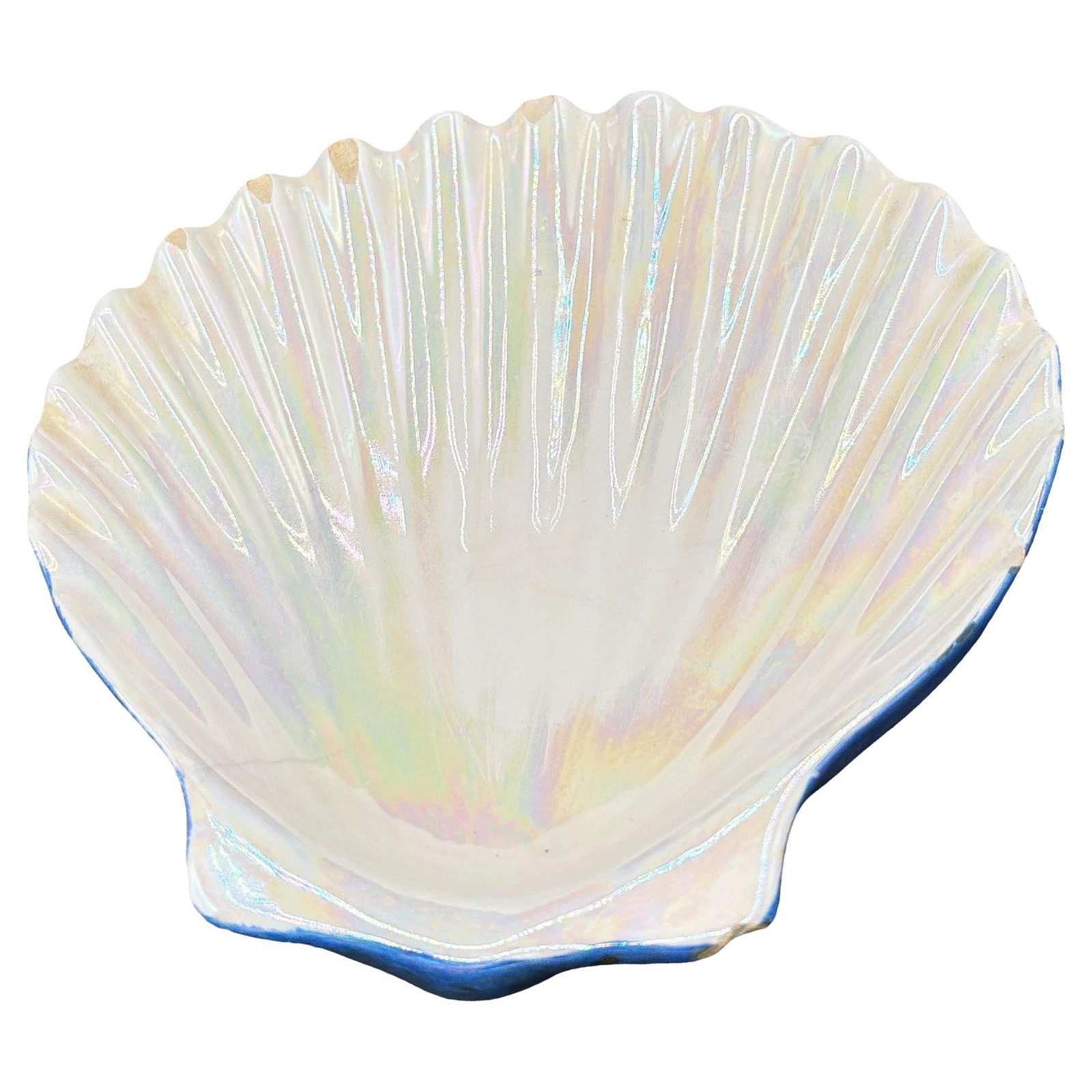 Large 8" Mid-century Rainbow Iridescent Ceramic Clam Shell Tropical Ashtray (1 of 6)