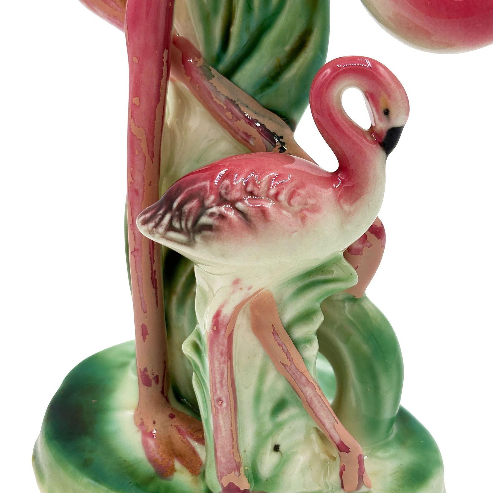 Mid-century Child & Mother Pink Flamingo Ceramic Tabletop Statue By Leftons - 10