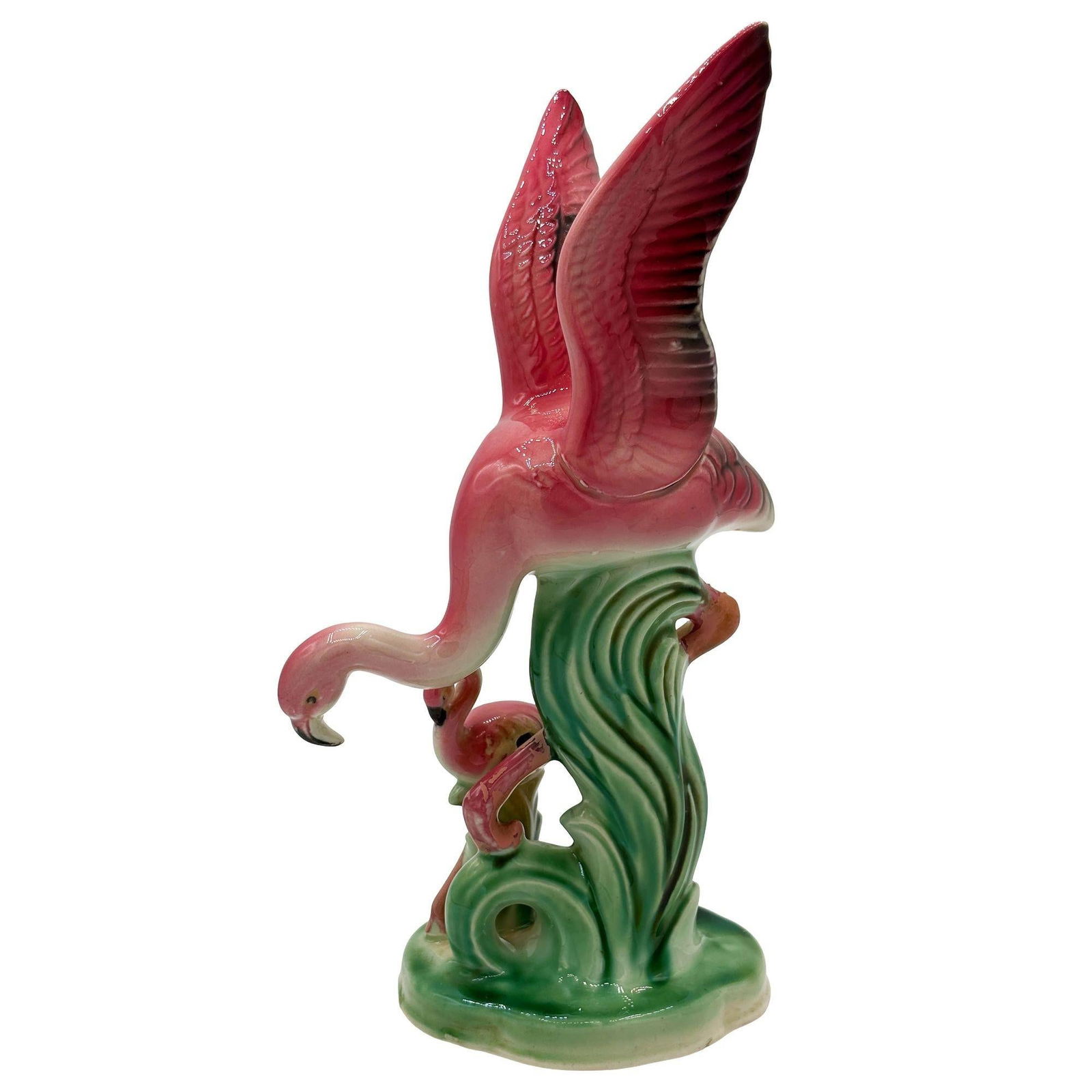 Mid-century Child & Mother Pink Flamingo Ceramic Tabletop Statue By Leftons - 11
