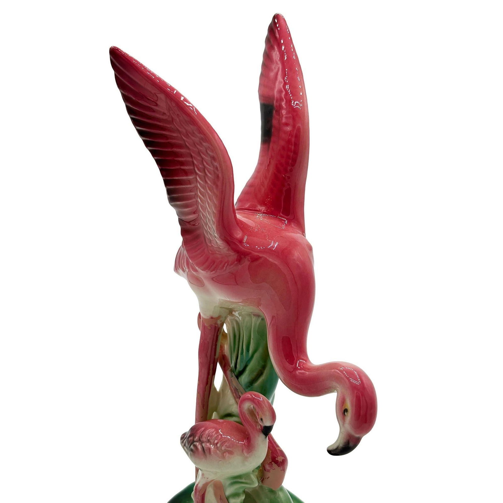 Mid-century Child & Mother Pink Flamingo Ceramic Tabletop Statue By Leftons - 14