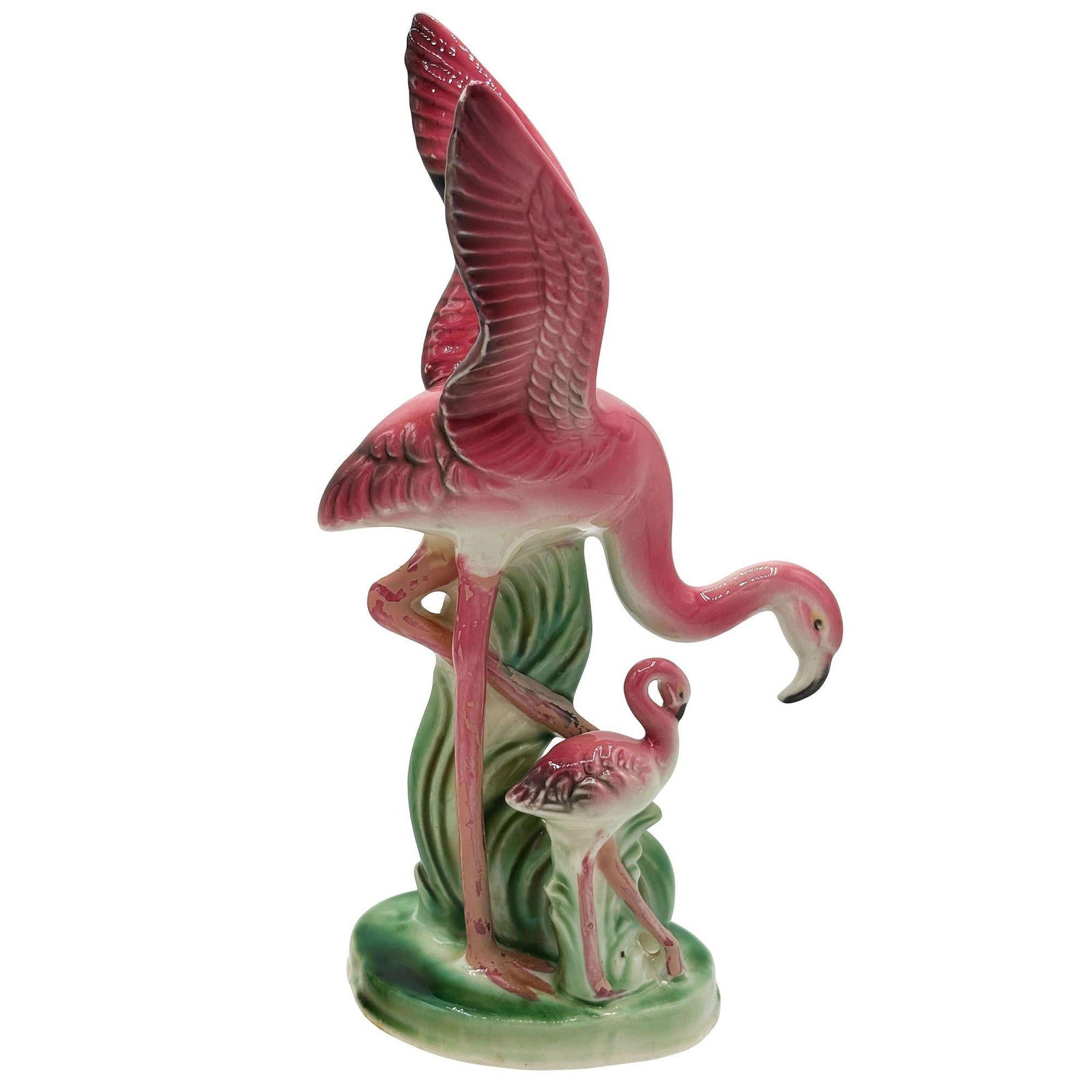 Mid-century Child & Mother Pink Flamingo Ceramic Tabletop Statue By Leftons - 17