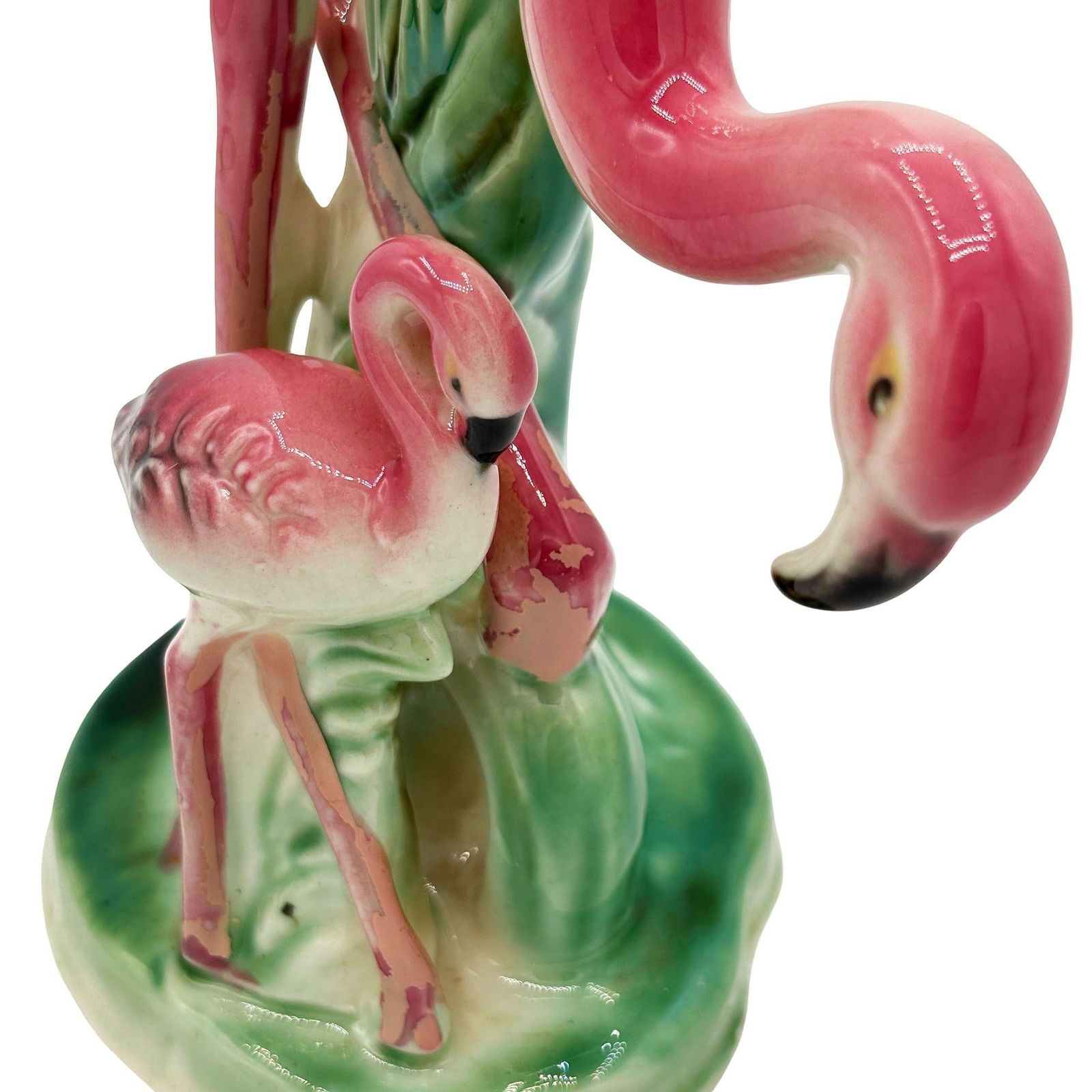 Mid-century Child & Mother Pink Flamingo Ceramic Tabletop Statue By Leftons - 9