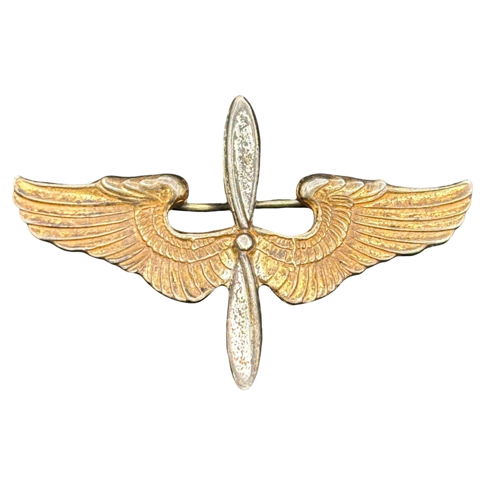 WWII US Army Air Corps Cadet Sterling Silver Badge Pin by Meyer: Title: WWII US Army Air Corps Cadet Sterling Silver Badge Pin by Meyer Description: Original World War II U.S. Army Air Corps Aviation Cadet cap insignia, manufactured by Meyer of New York. Crafted