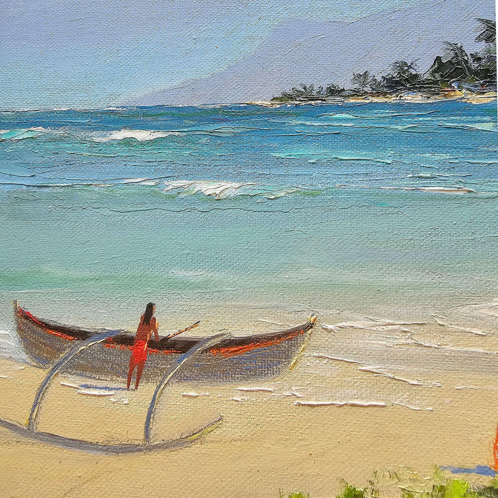 1980s Hawaiian Landscape Oil on Board by Daris Davis in Tropical Wood Frame - 17