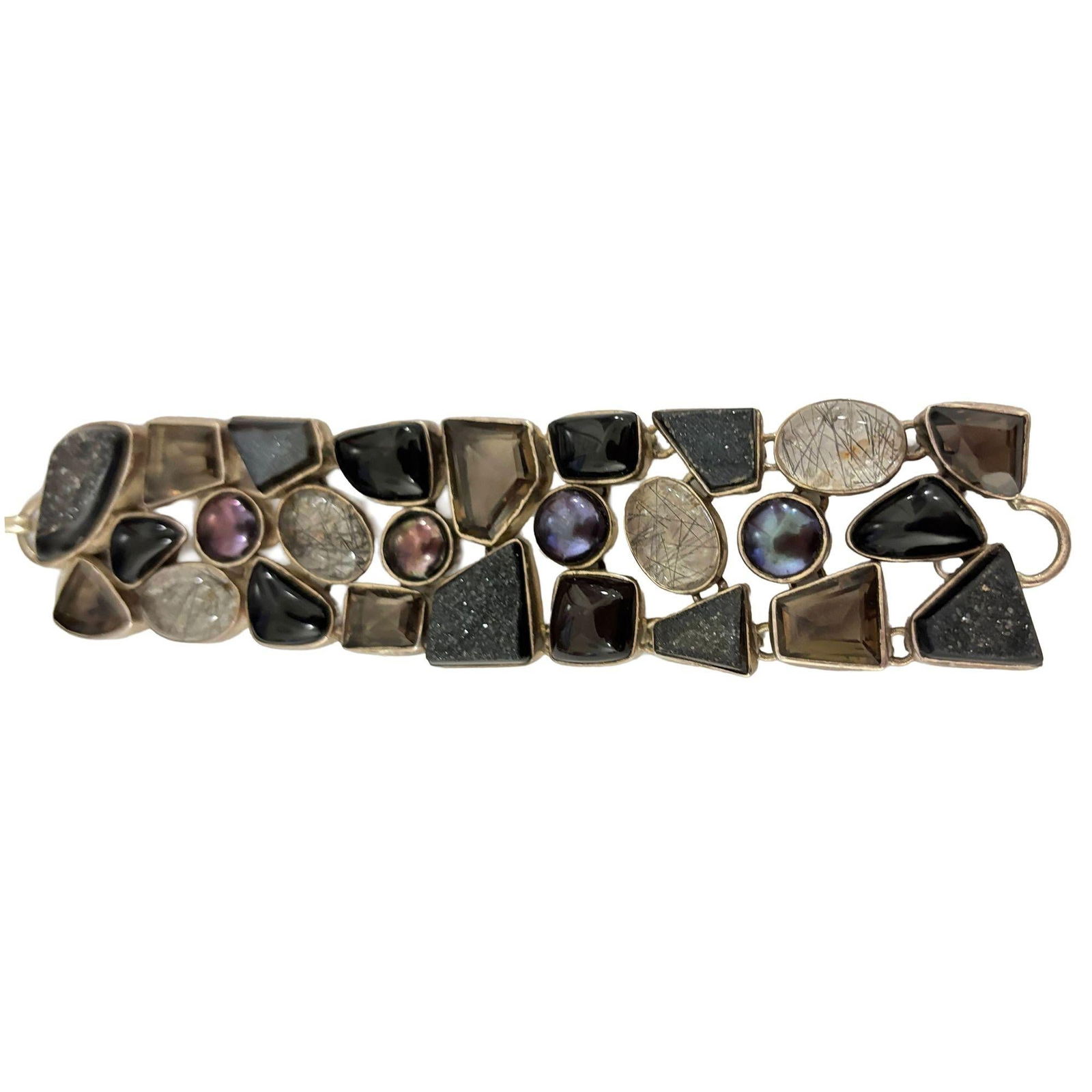 Organic Design Sterling Silver Mosaic Bracelet w/ Quartz, Ametrine, & Onyx - 3