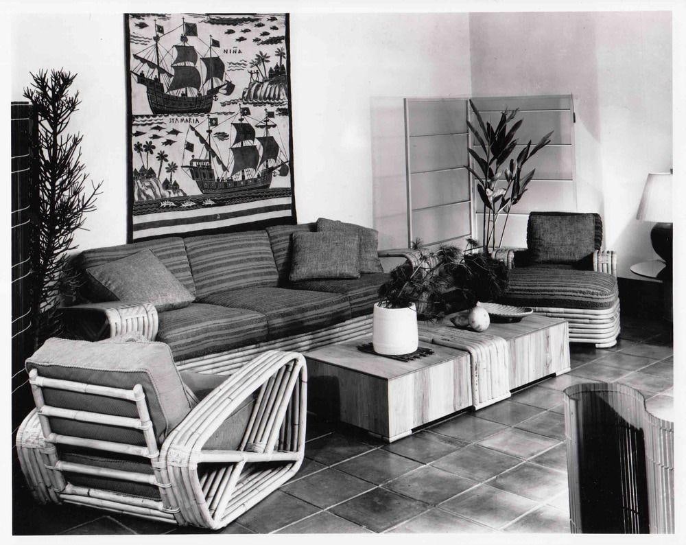 Restored Historic Paul T.Frankl Hand Made 5- Strand Square Pretzel Rattan Lounge - 15