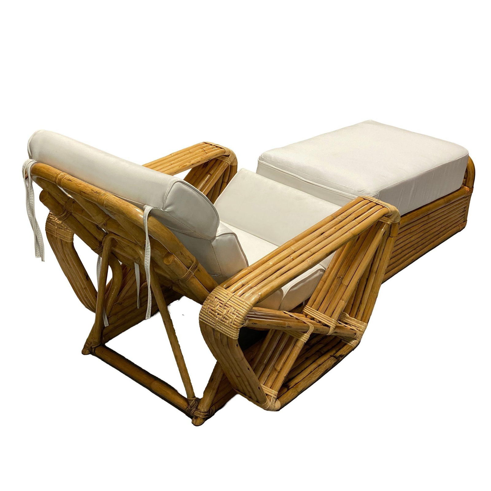 Restored Historic Paul T.Frankl Hand Made 5- Strand Square Pretzel Rattan Lounge - 2