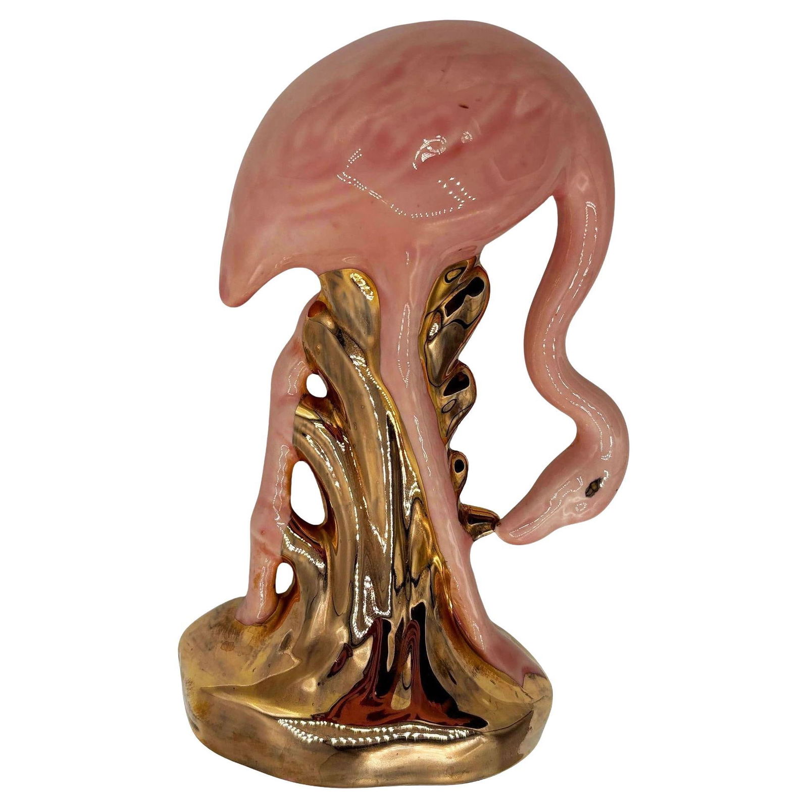 Mid-century California Pottery Ceramic Pink & Gold Flamingo Figurine (1 of 1)