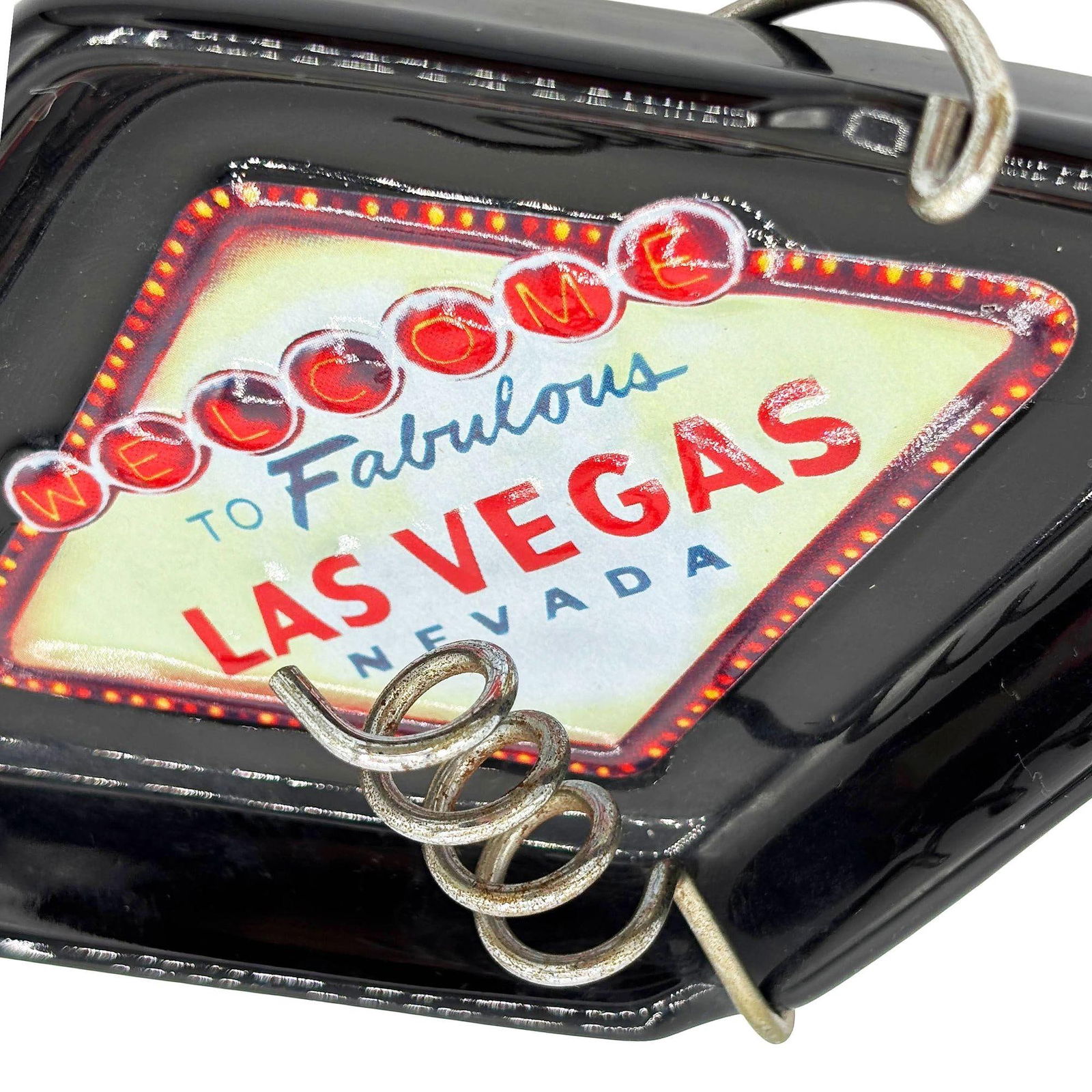 Retro Mid-century Style Black Ceramic Ashtray With Las Vegas Sign & Stand - 18