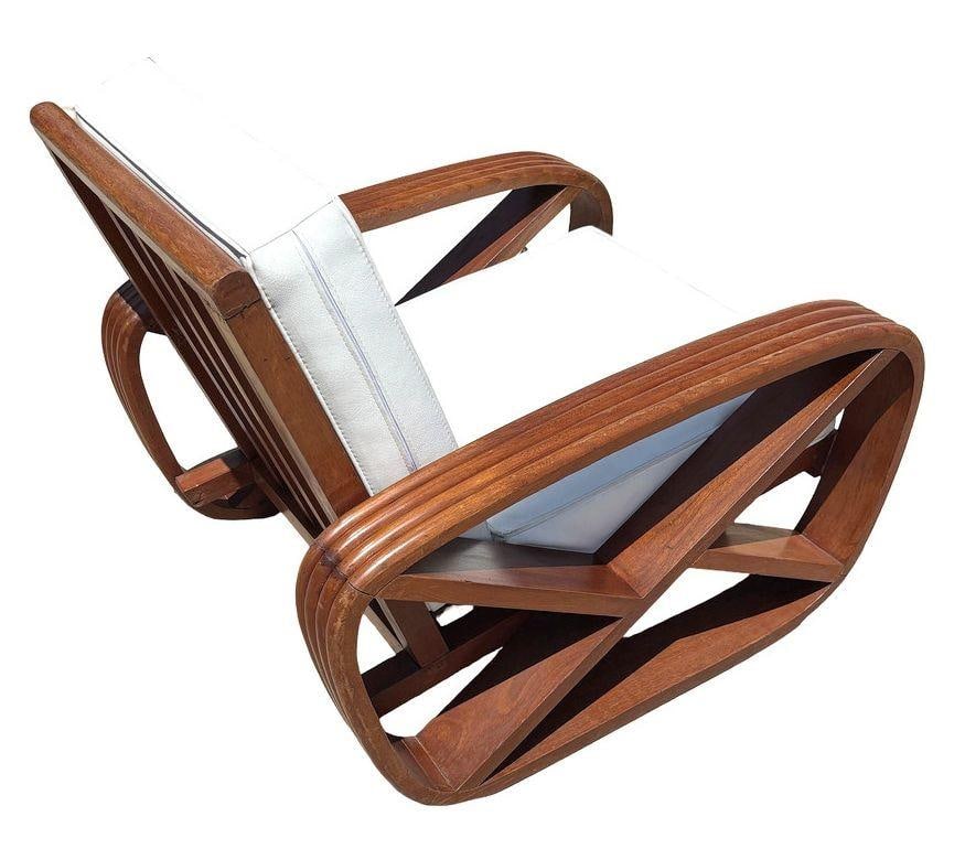 Rare 4-Strand like Carved Mahogany Square Pretzel Faux Rattan Lounge Chair, Pair - 3