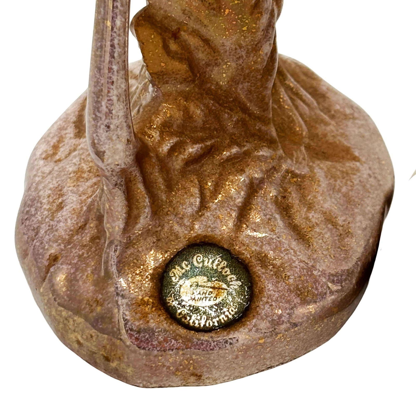 Rare Mid-century Speckled Gold Ceramic Pink Flamingo Statue by McCulloch, Pair - 5