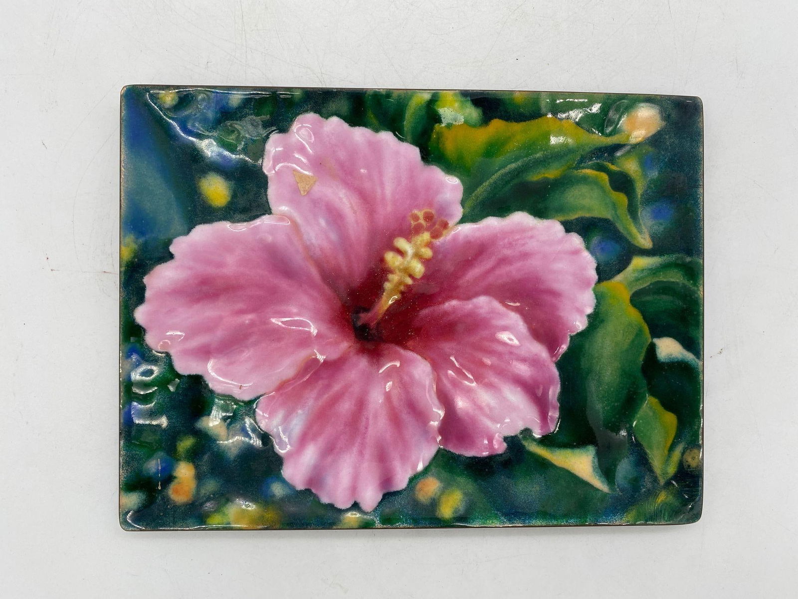 Bonne Couleur Electroforming Cloisonné Hibiscus Decorative Plate - 14