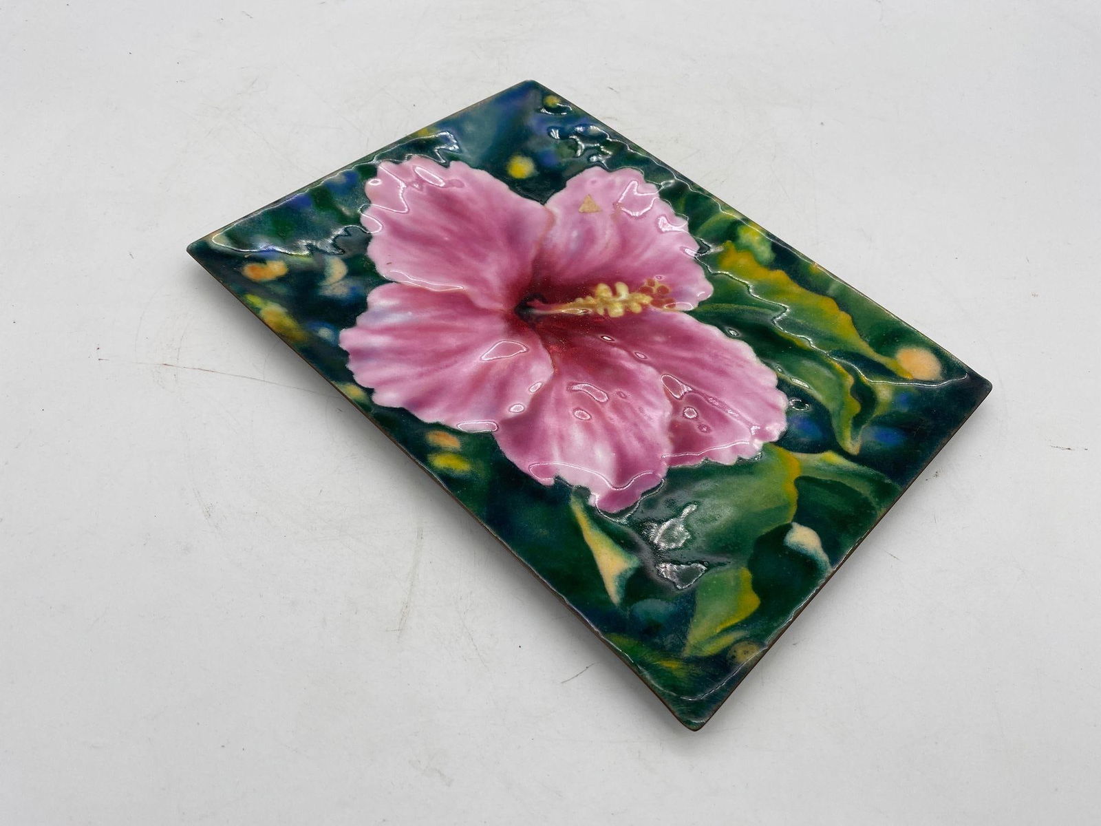 Bonne Couleur Electroforming Cloisonné Hibiscus Decorative Plate - 3