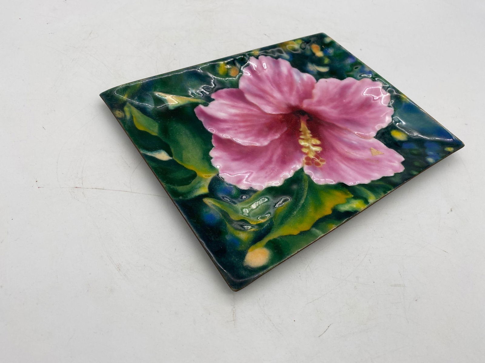 Bonne Couleur Electroforming Cloisonné Hibiscus Decorative Plate - 4