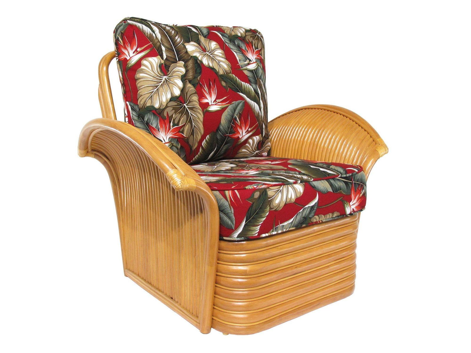 Art Deco Style "Golden Girls" Rattan Fan Arm Lounge Chair w/ Ottoman Set - 9