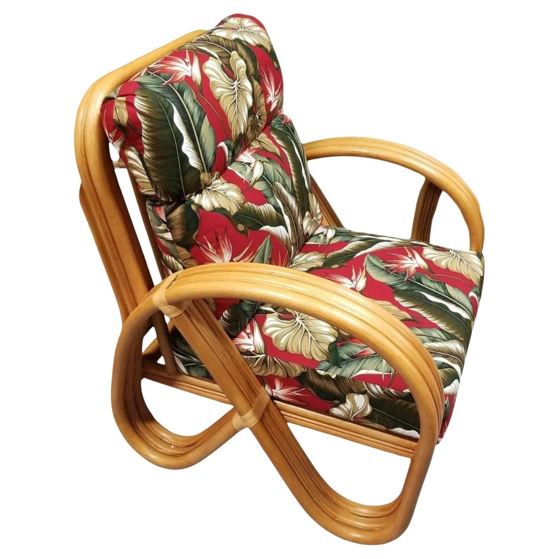 Modernist 3-Strand 3/4 Pretzel "Kauai" Rattan Lounge Chair (1 of 6)