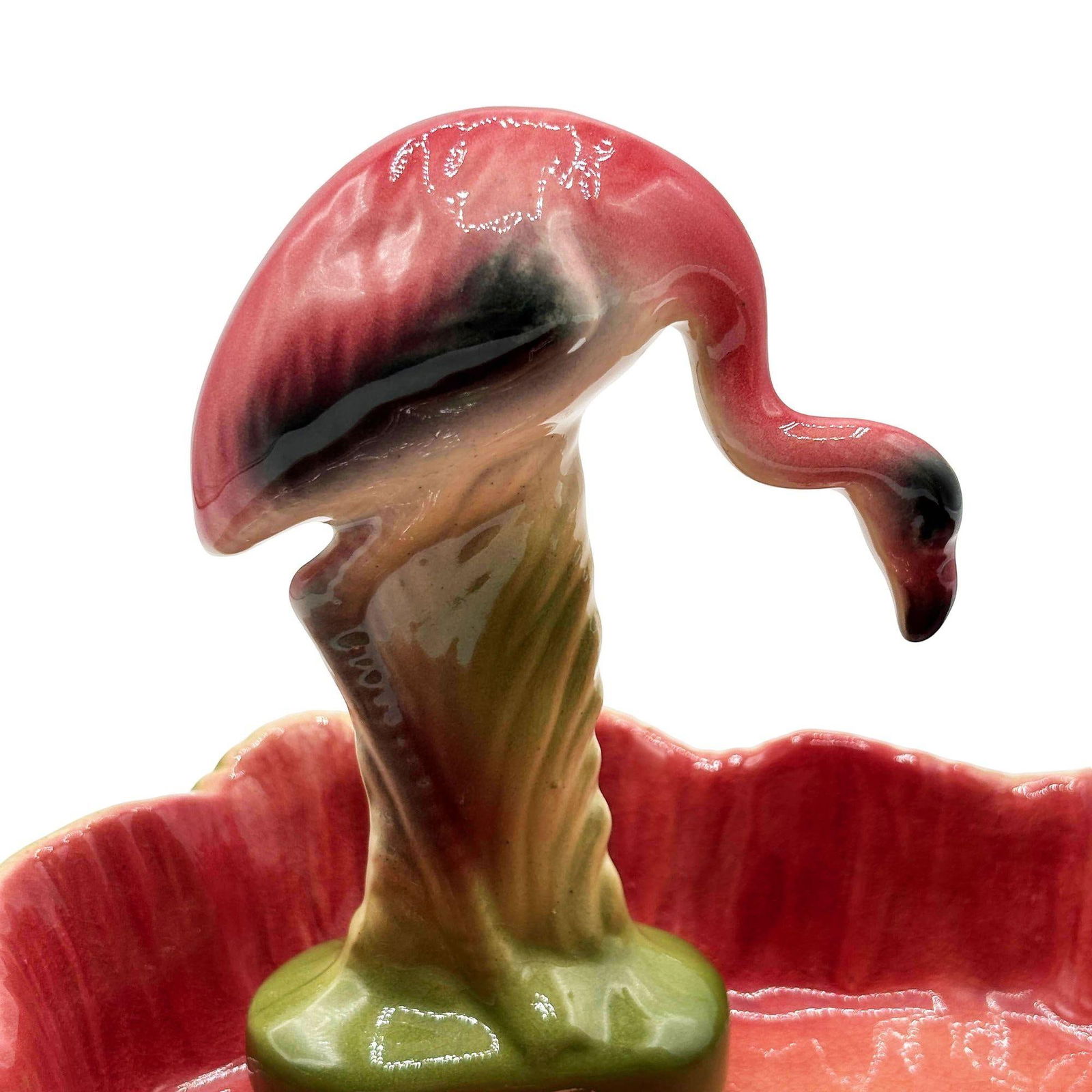 MCM California Pottery Ceramic Flamingo Figurine Set w/ Tropical Pond Tray - 14