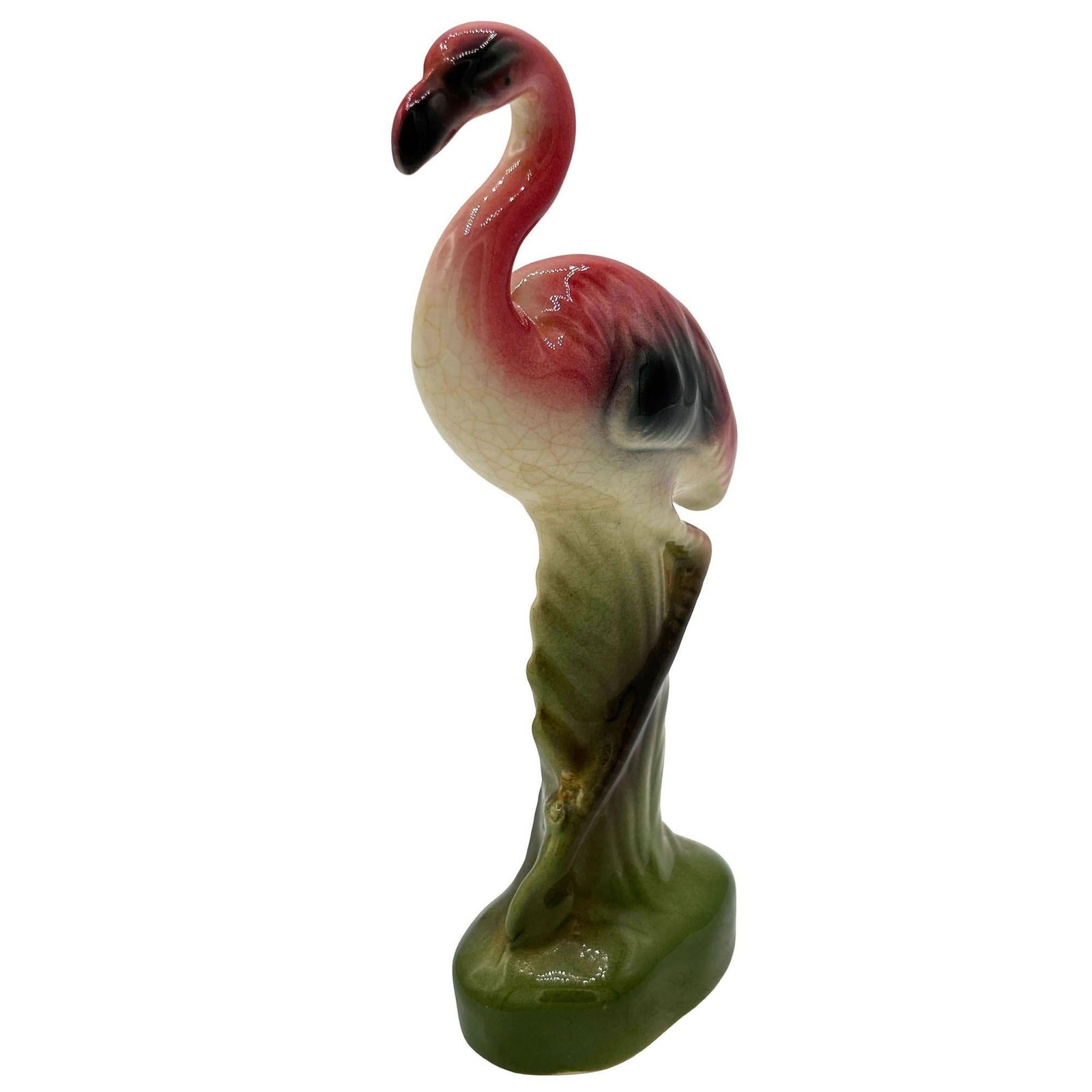 MCM California Pottery Ceramic Flamingo Figurine Set w/ Tropical Pond Tray - 3