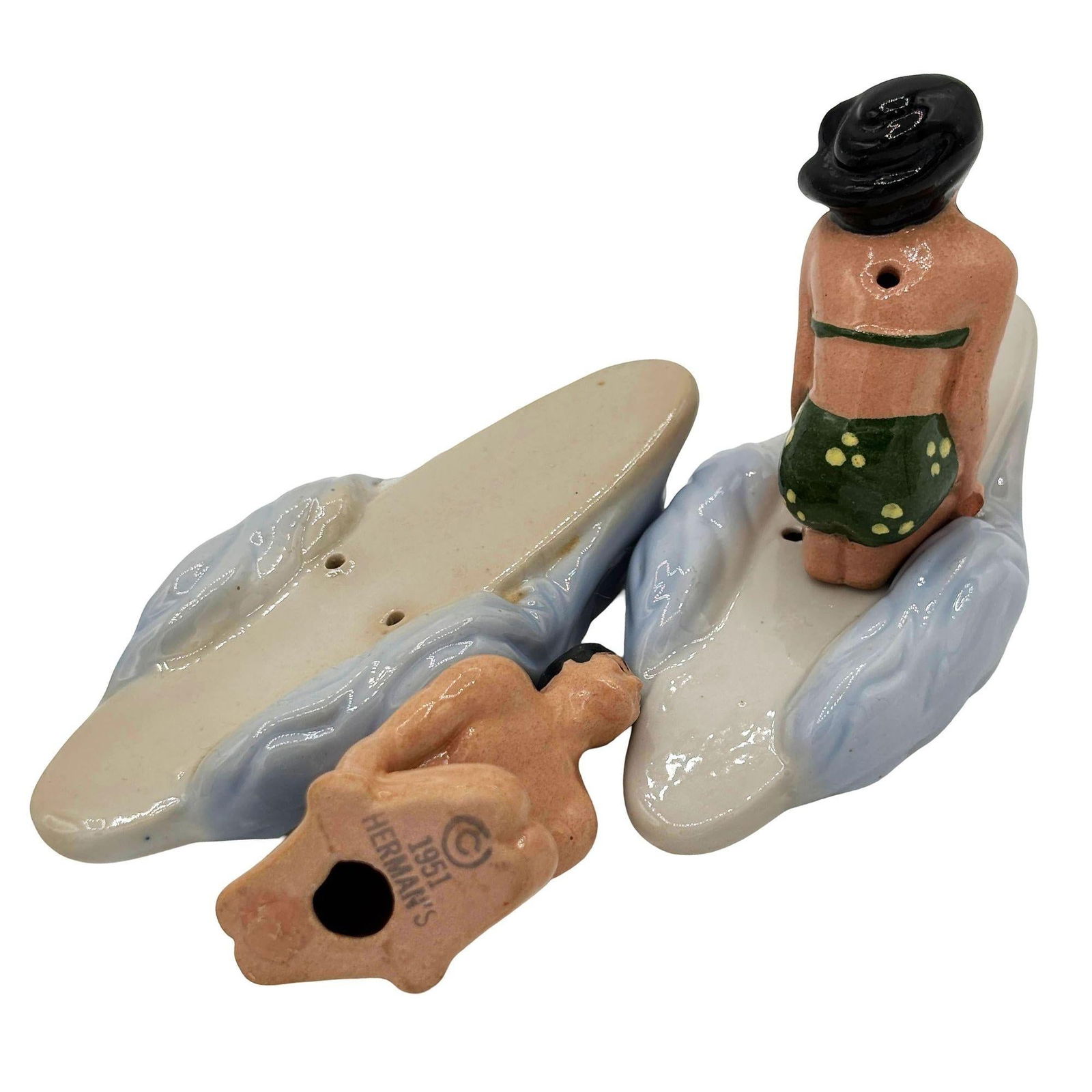RARE 1951 Male & Female Surfer Ceramic Salt & Pepper Shaker Set by Herman's - 5