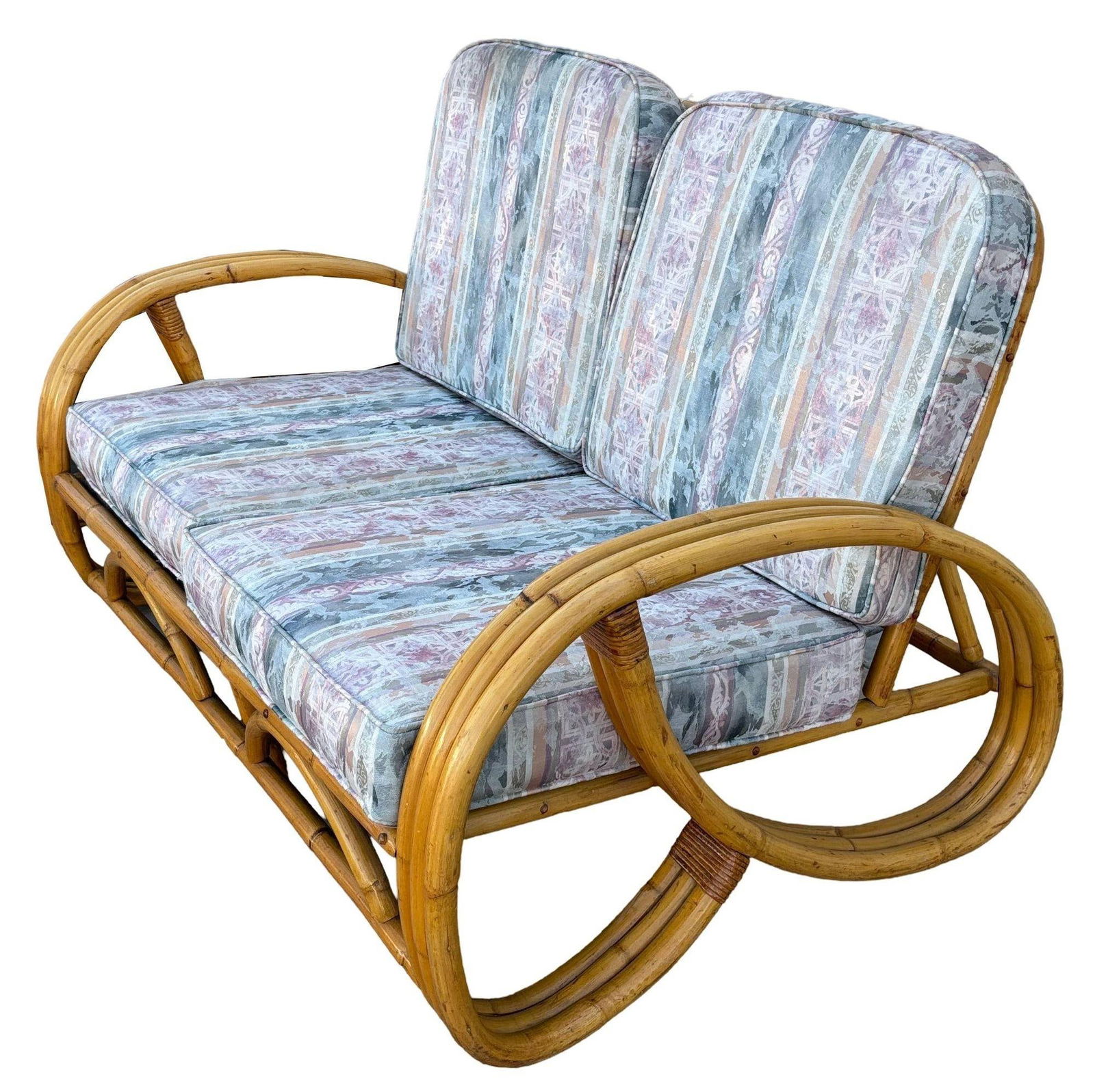 Restored MCM 3-Strand 3/4 Pretzel Arm Rattan Sofa & Settee Living Room Set - 3