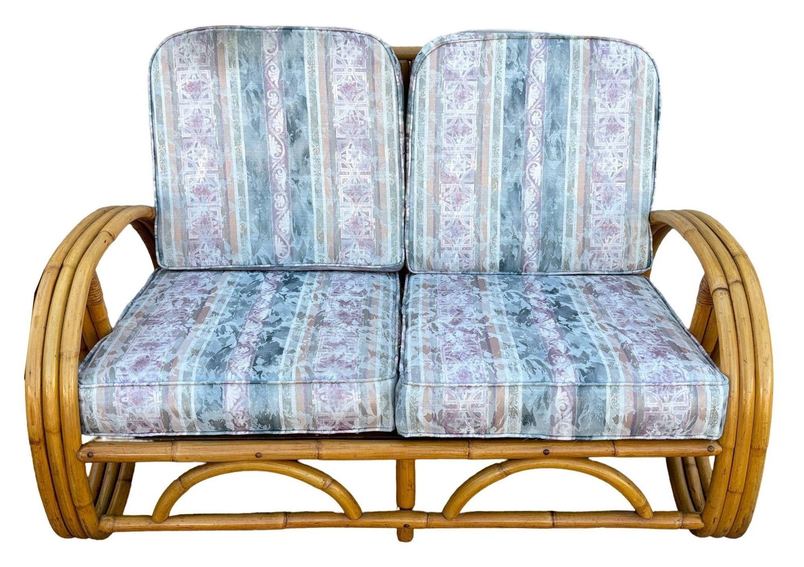 Restored MCM 3-Strand 3/4 Pretzel Arm Rattan Sofa & Settee Living Room Set - 9