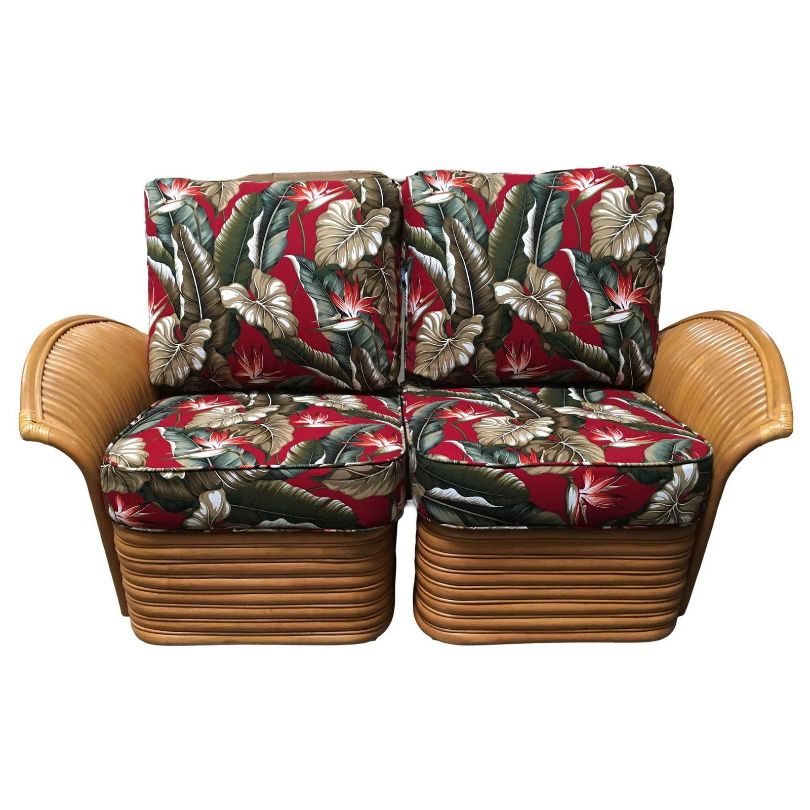 Art "Hawaii" Rattan Fan Arm Two-Seat Sectional Settee Sofa - 14