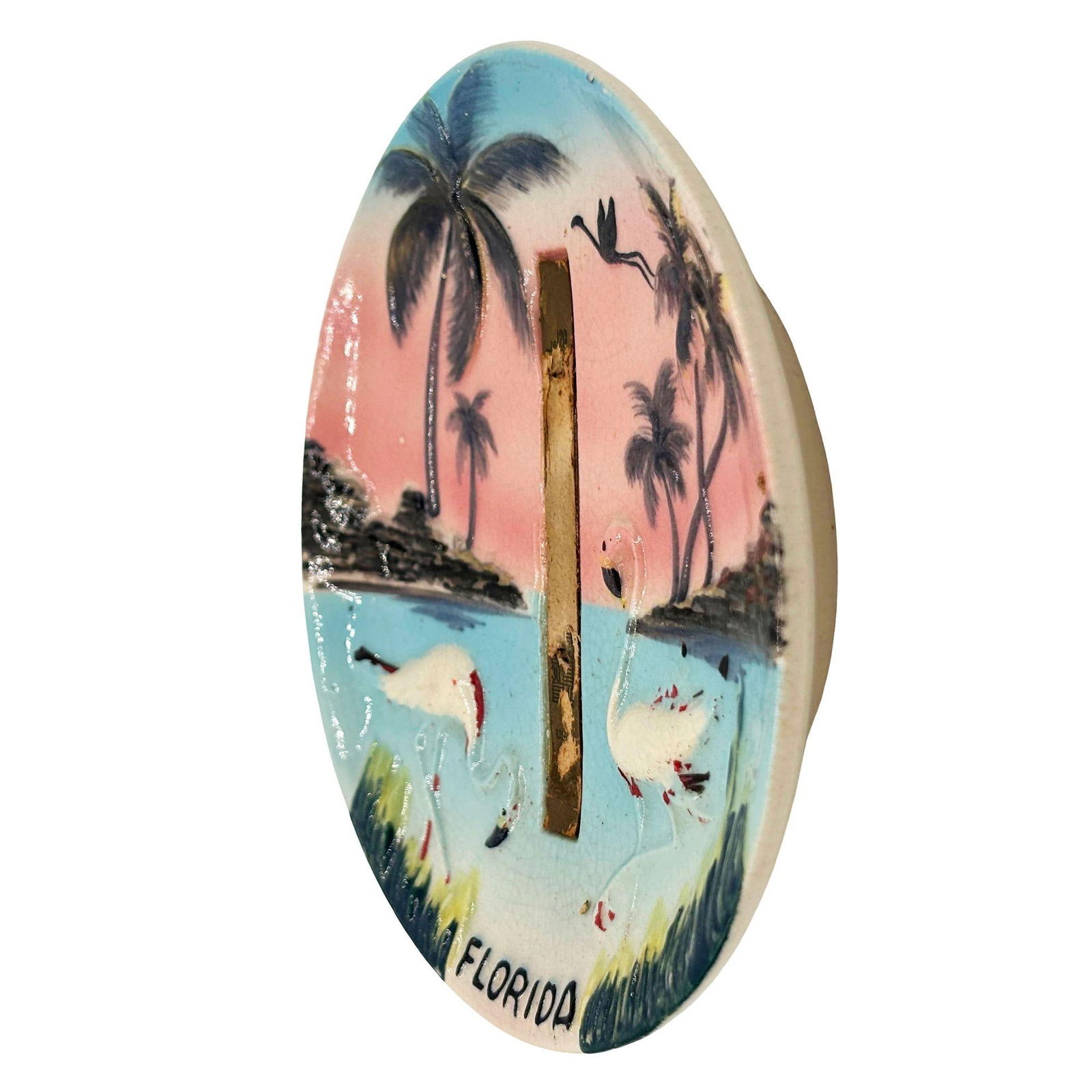Mid-century Florida Flamingo Round Decrotive 3d Sculptural Wall Plate - 10