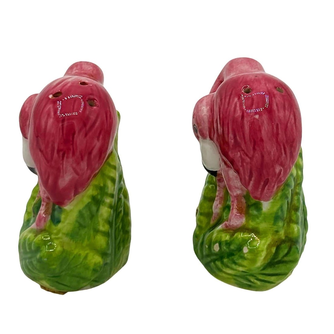 Mid-century Pink Flamingo Tropical Leaf Ceramic Salt & Pepper Shaker Set - 3