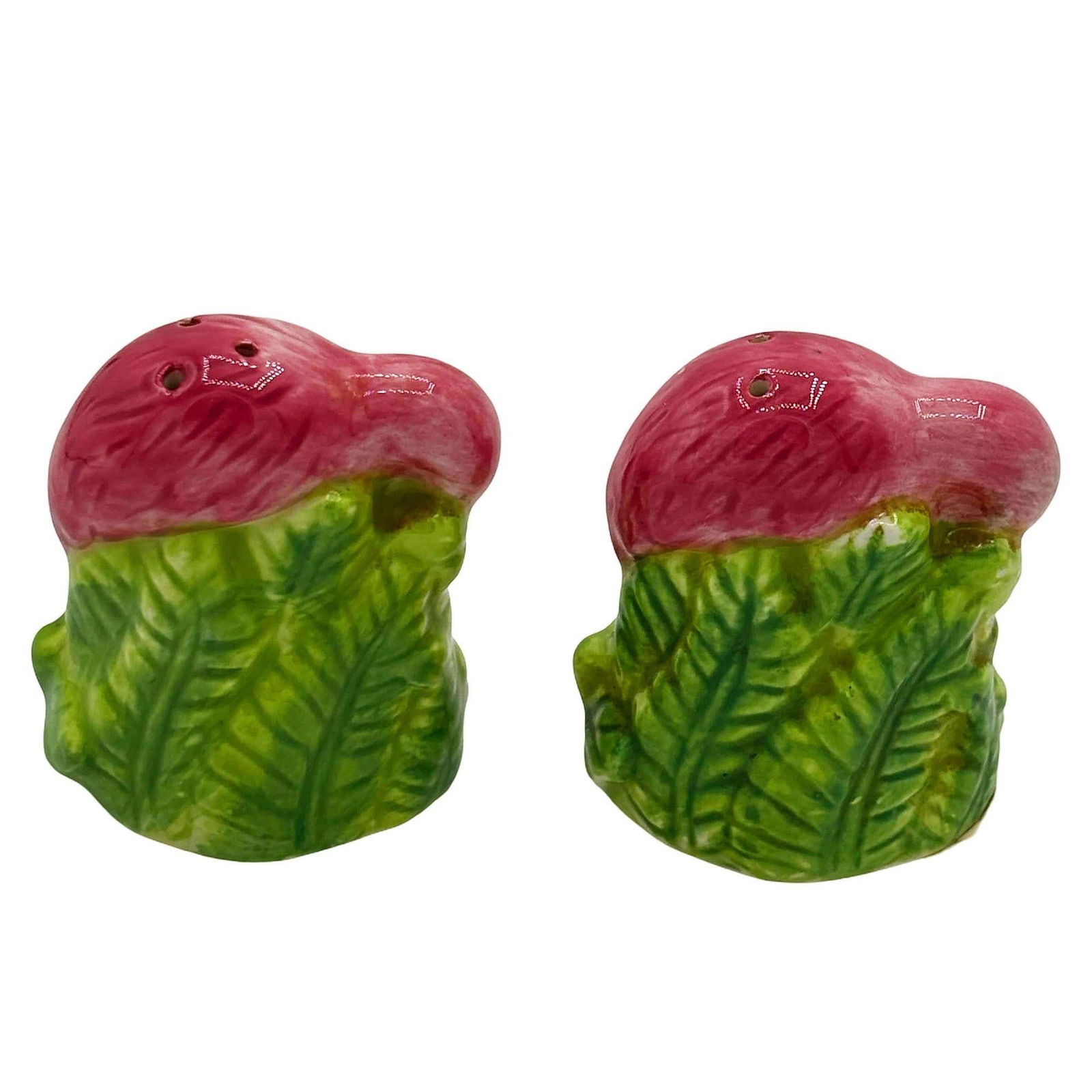 Mid-century Pink Flamingo Tropical Leaf Ceramic Salt & Pepper Shaker Set - 4