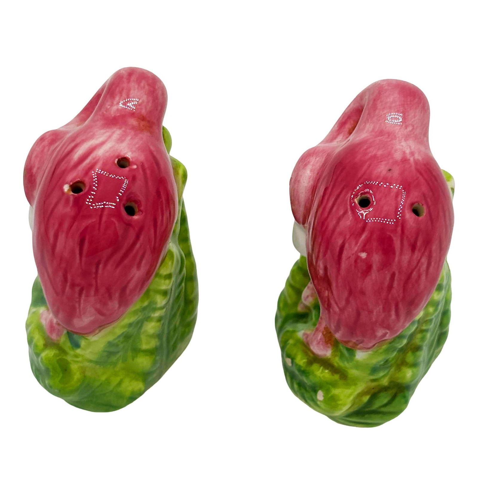 Mid-century Pink Flamingo Tropical Leaf Ceramic Salt & Pepper Shaker Set - 5