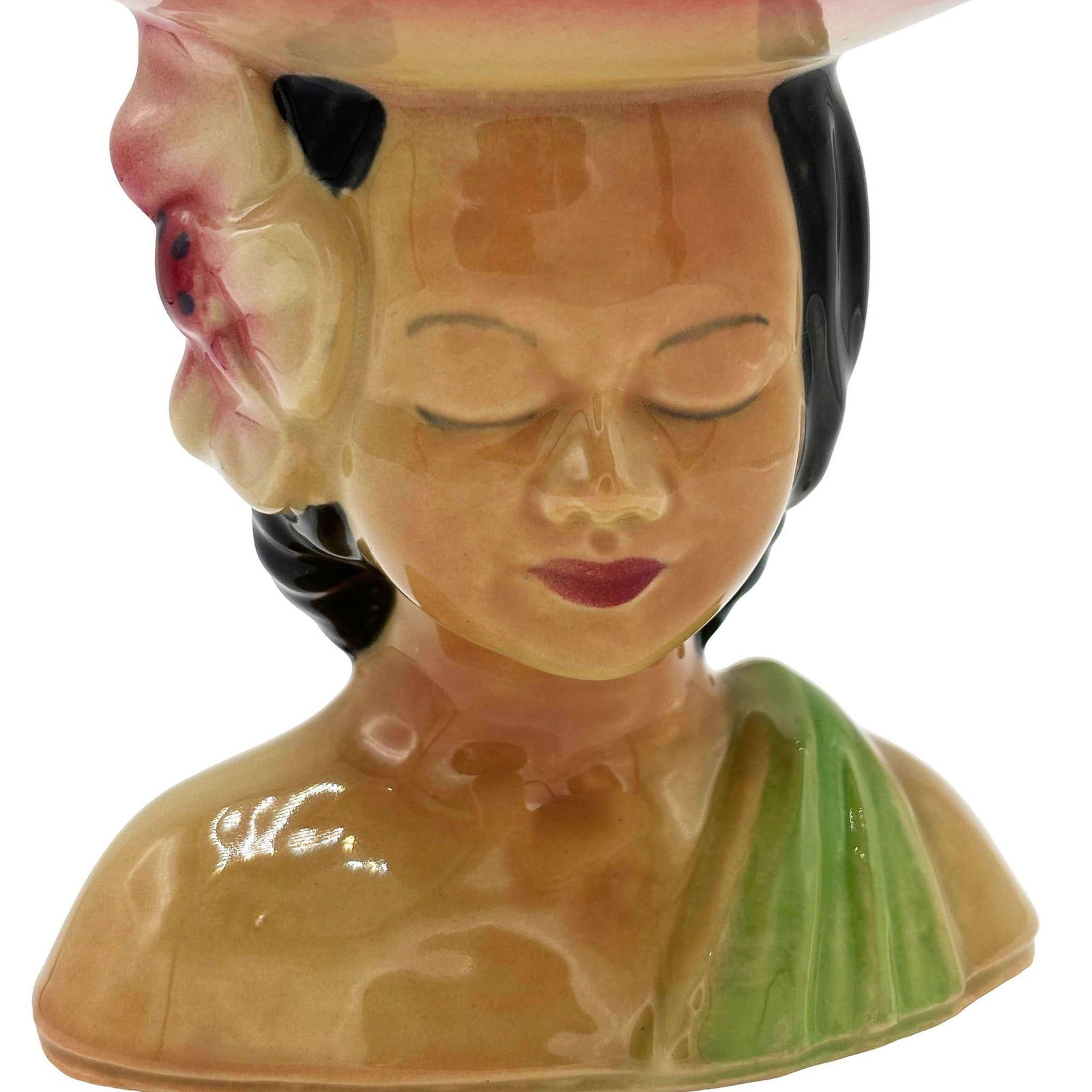 MCM Shawnee Pottery 896 Hawaiian Hula Girl Polynesian Pink Plant Bust Vase - 5