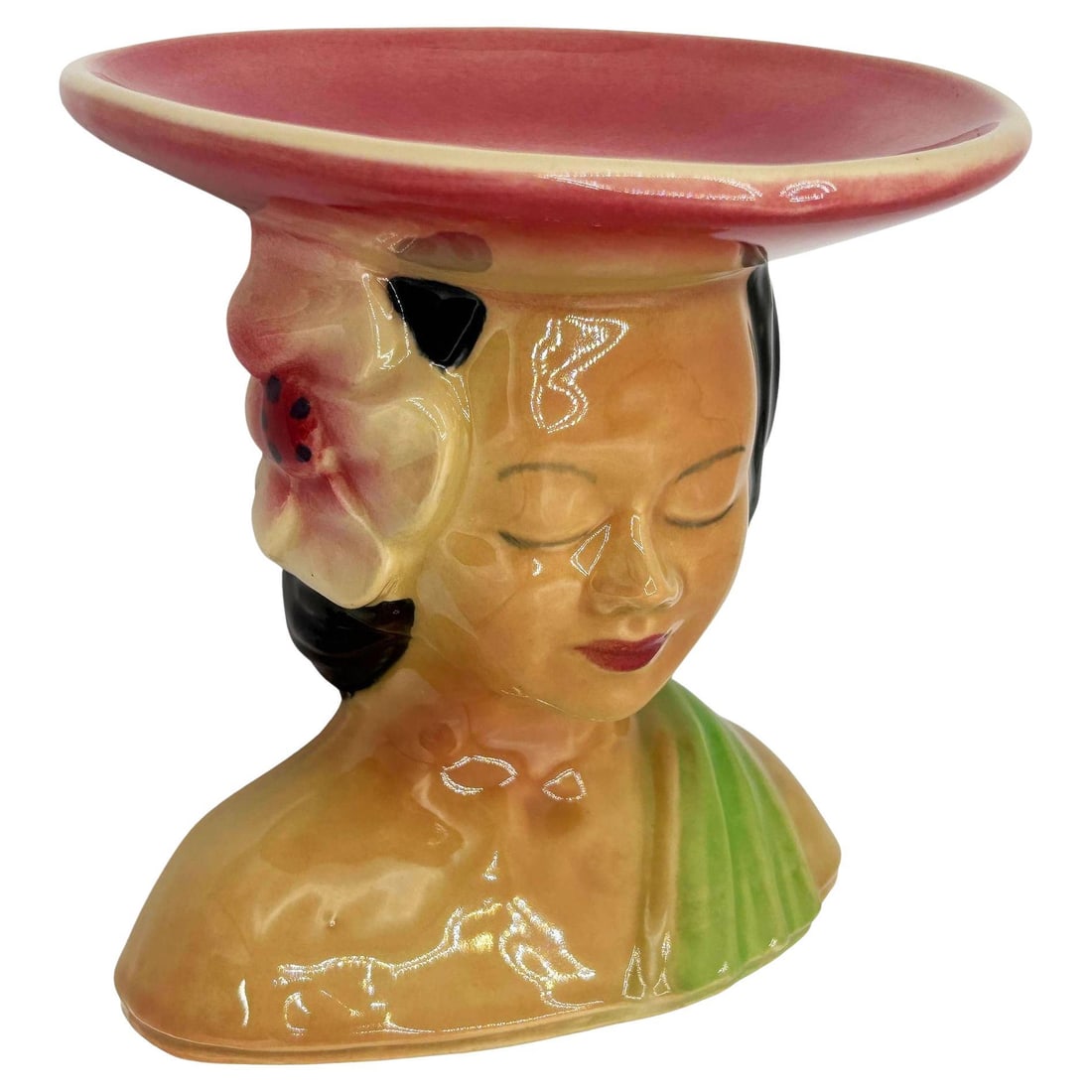MCM Shawnee Pottery 896 Hawaiian Hula Girl Polynesian Pink Plant Bust Vase - 7