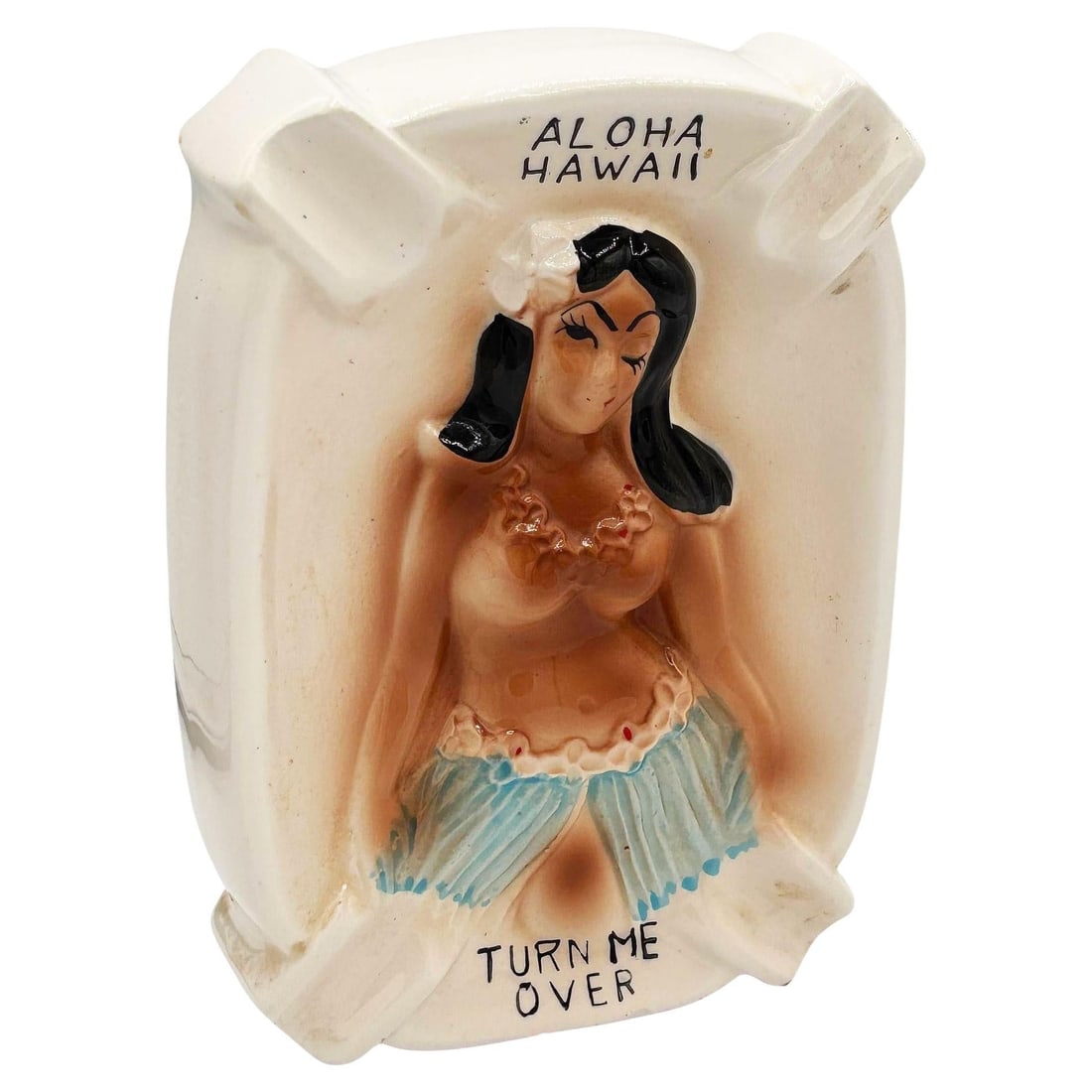 1950 Double Sided Ashtray Hawaiian "Turn Me Over" Cheeky Hula Girl Ashtray - 2