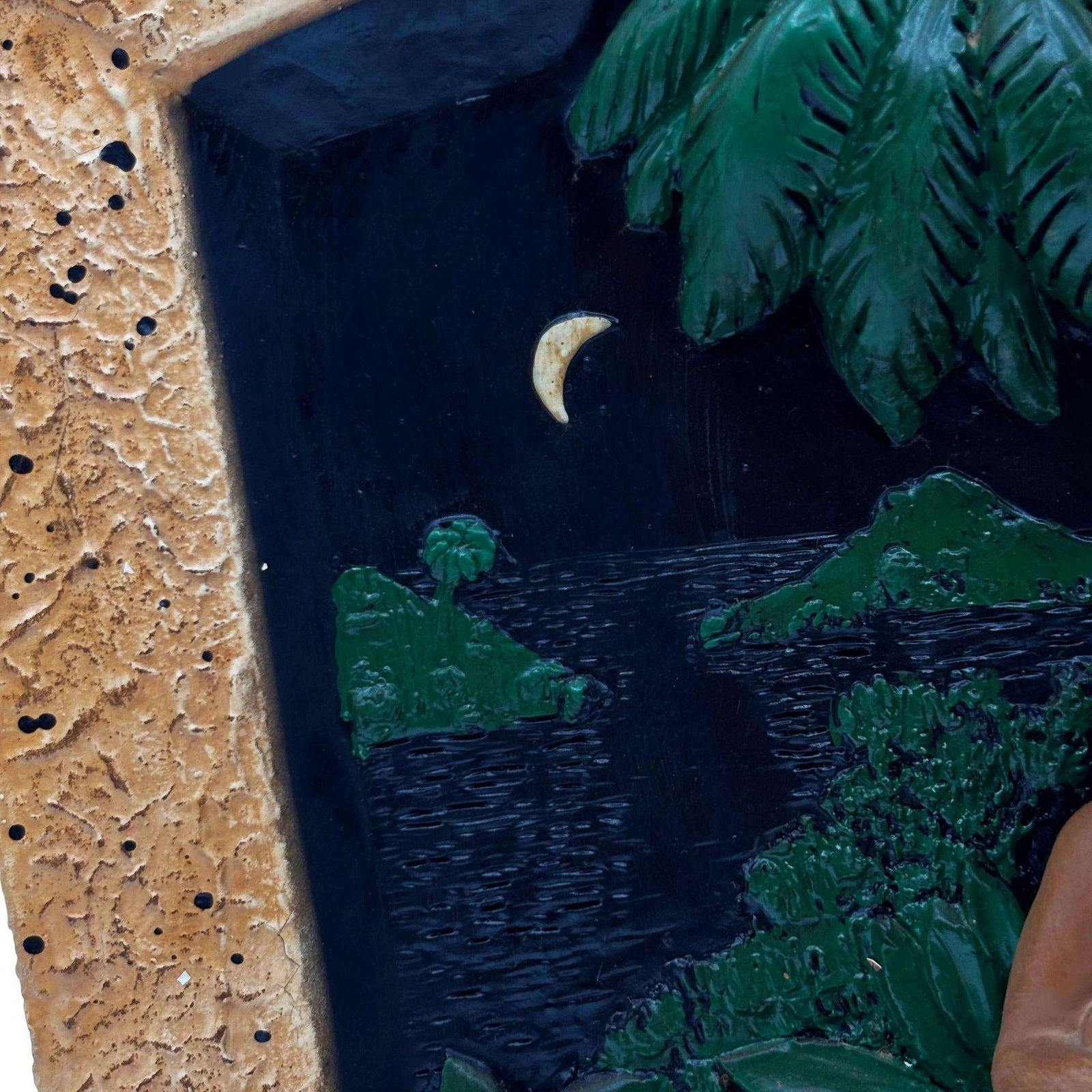 Rare MCM Tropical Hula Girl & Ukulele Boy Art Pottery 3D Wall Sculptural, Pair - 16