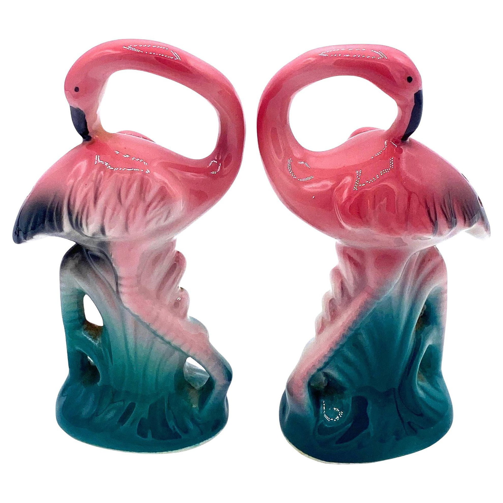Pink & Green Flamingo Ceramic Tabletop Matching Salt & Pepper Shaker Set - 18