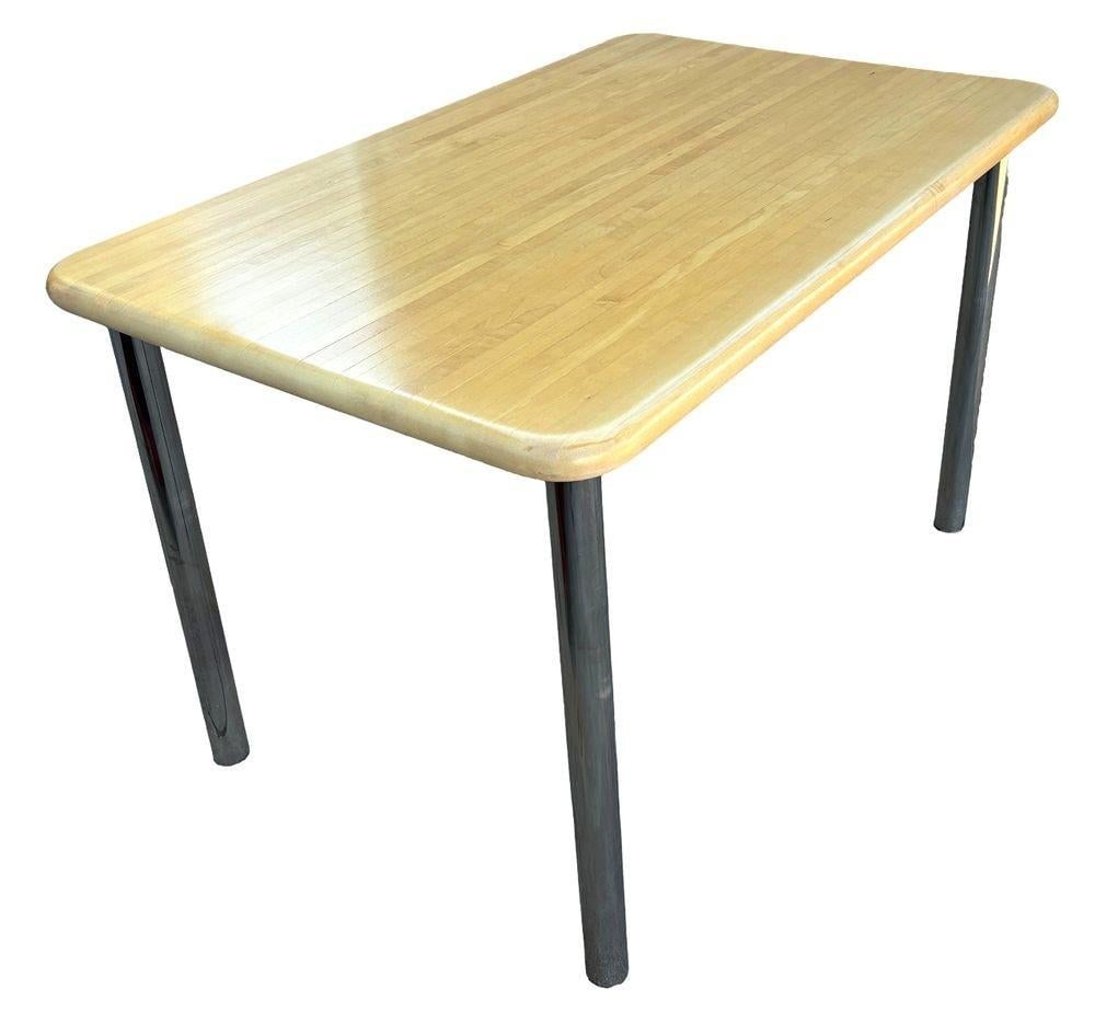 Marcel Breuer Style Mid-Century Blonde Wood & Chrome Dining Table - 4