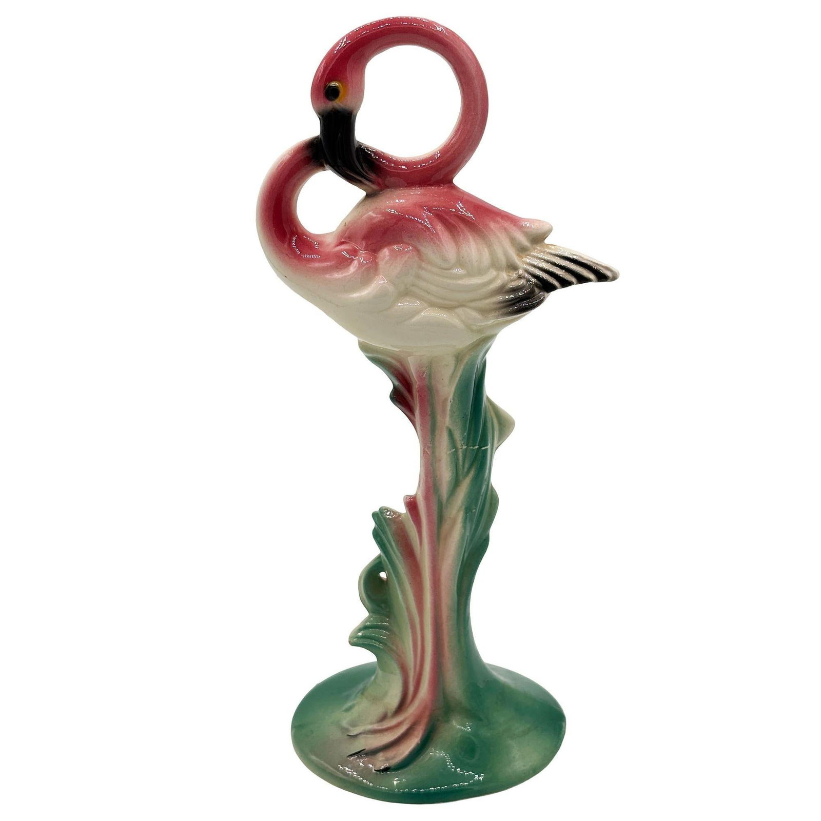 Large 10" MCM California Pottery Ceramic Bashful Pink Flamingo Tabletop Statue - 10