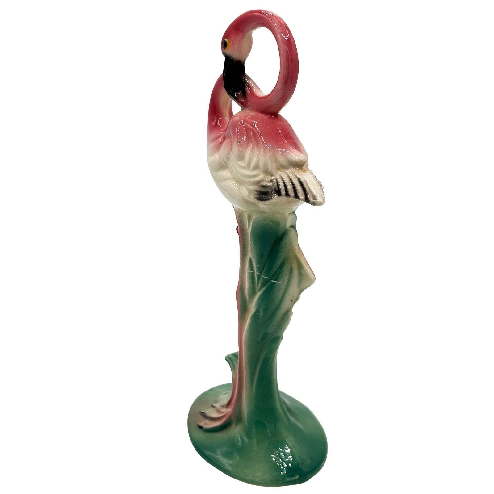 Large 10" MCM California Pottery Ceramic Bashful Pink Flamingo Tabletop Statue - 11