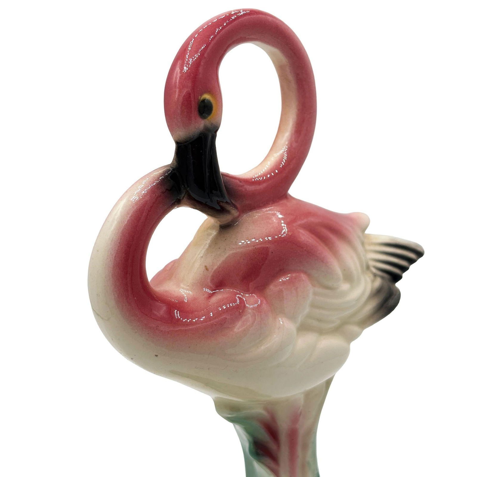 Large 10" MCM California Pottery Ceramic Bashful Pink Flamingo Tabletop Statue - 12