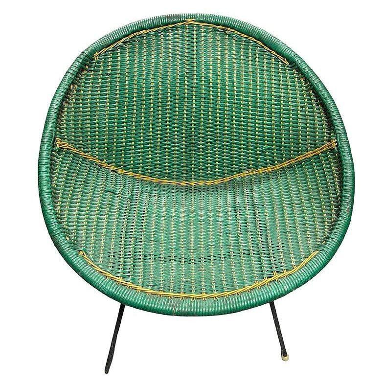 MCM Sam Avedon Styled Iron Outdoor/Patio Saucer Chair w/ Nylon Weaved Seat, Pair - 17